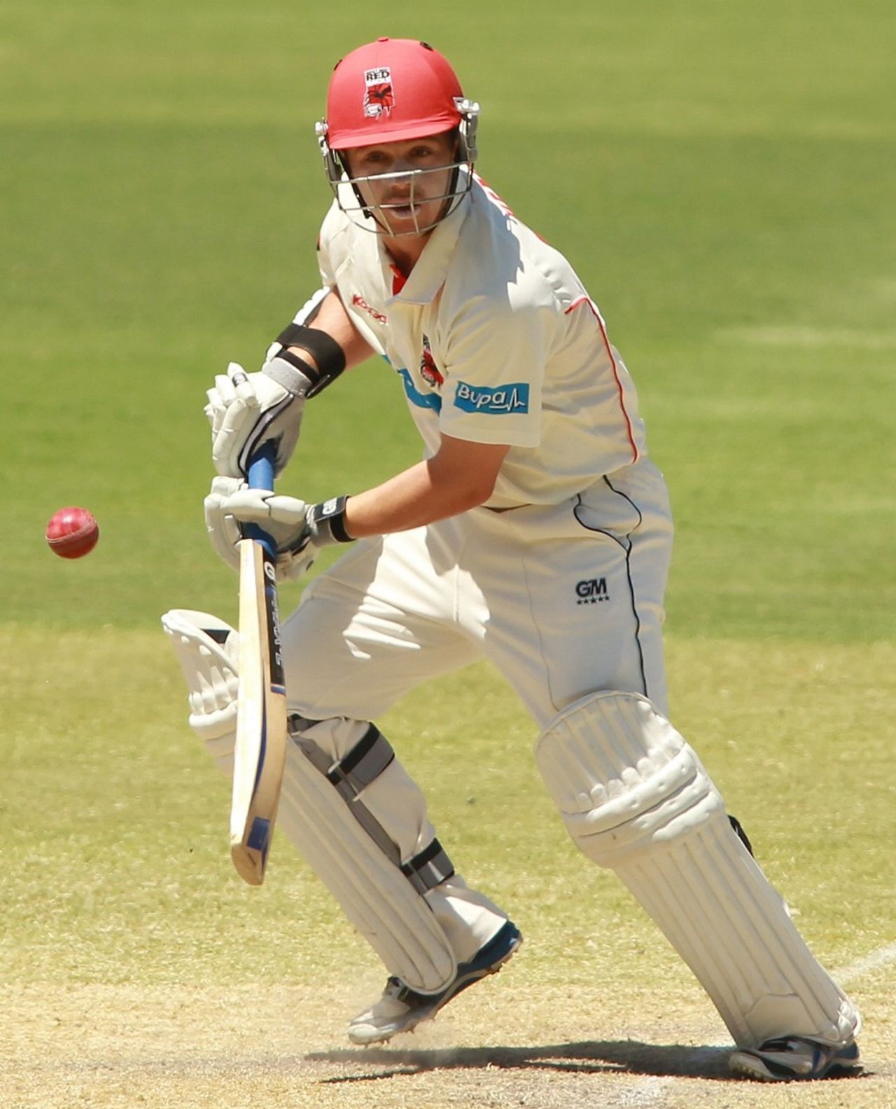 Travis Head pushes the ball through the off side, South Australia v Victoria, Sheffield Shield, Adelaide, 2nd day, January 25, 2013