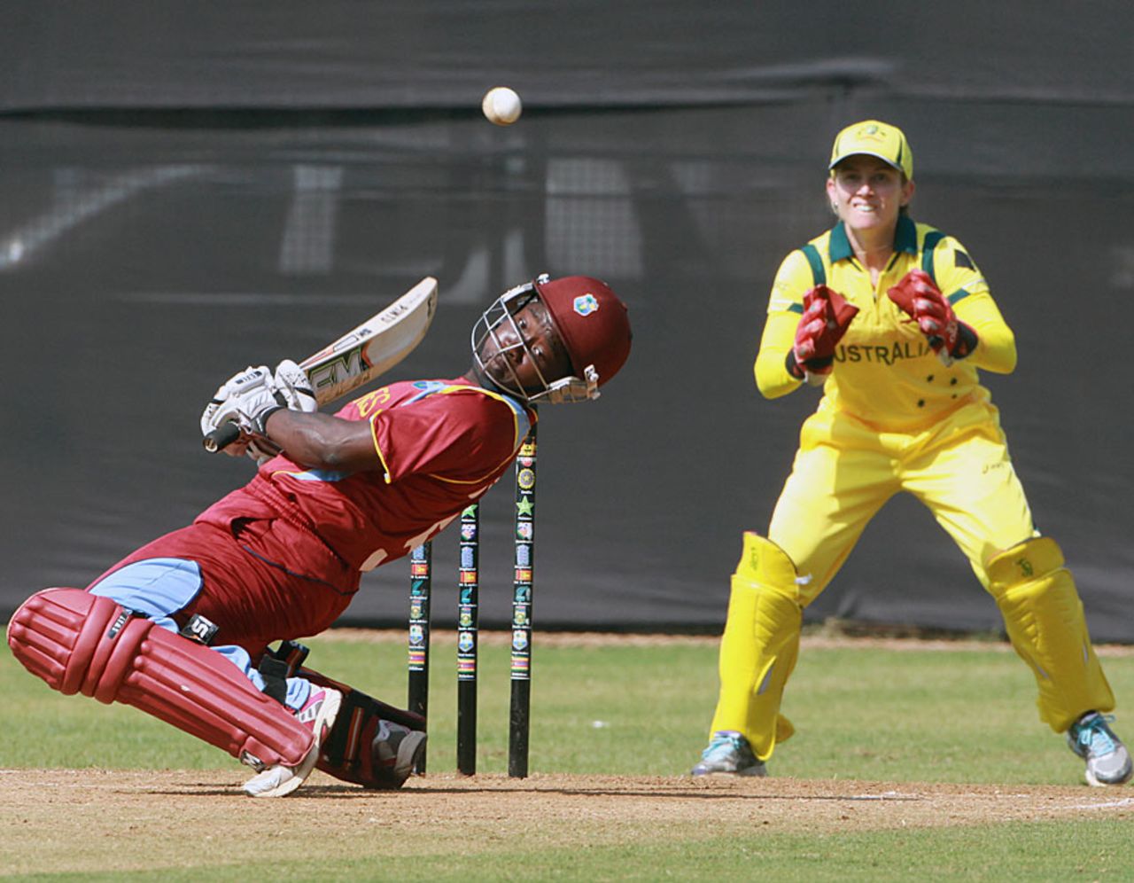 Deandra Dottin ducks under a bouncer, West Indies v Australia, Women's World Cup warm-up match, Mumbai, January 28, 2013