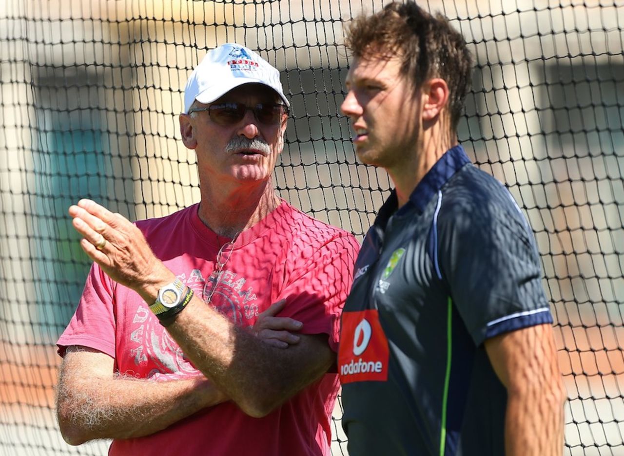 Dennis Lillee has a word with James Pattinson, Perth, January 30, 2013