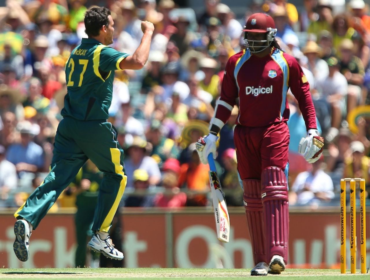 Clint McKay removed Chris Gayle early, Australia v West Indies, 1st ODI, Perth, February 1, 2013