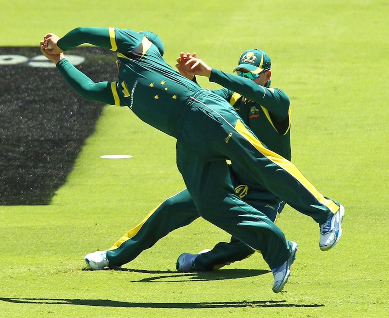 Aaron Finch dives across from second slip to take a catch, Australia v West Indies, 1st ODI, Perth, February 1, 2013