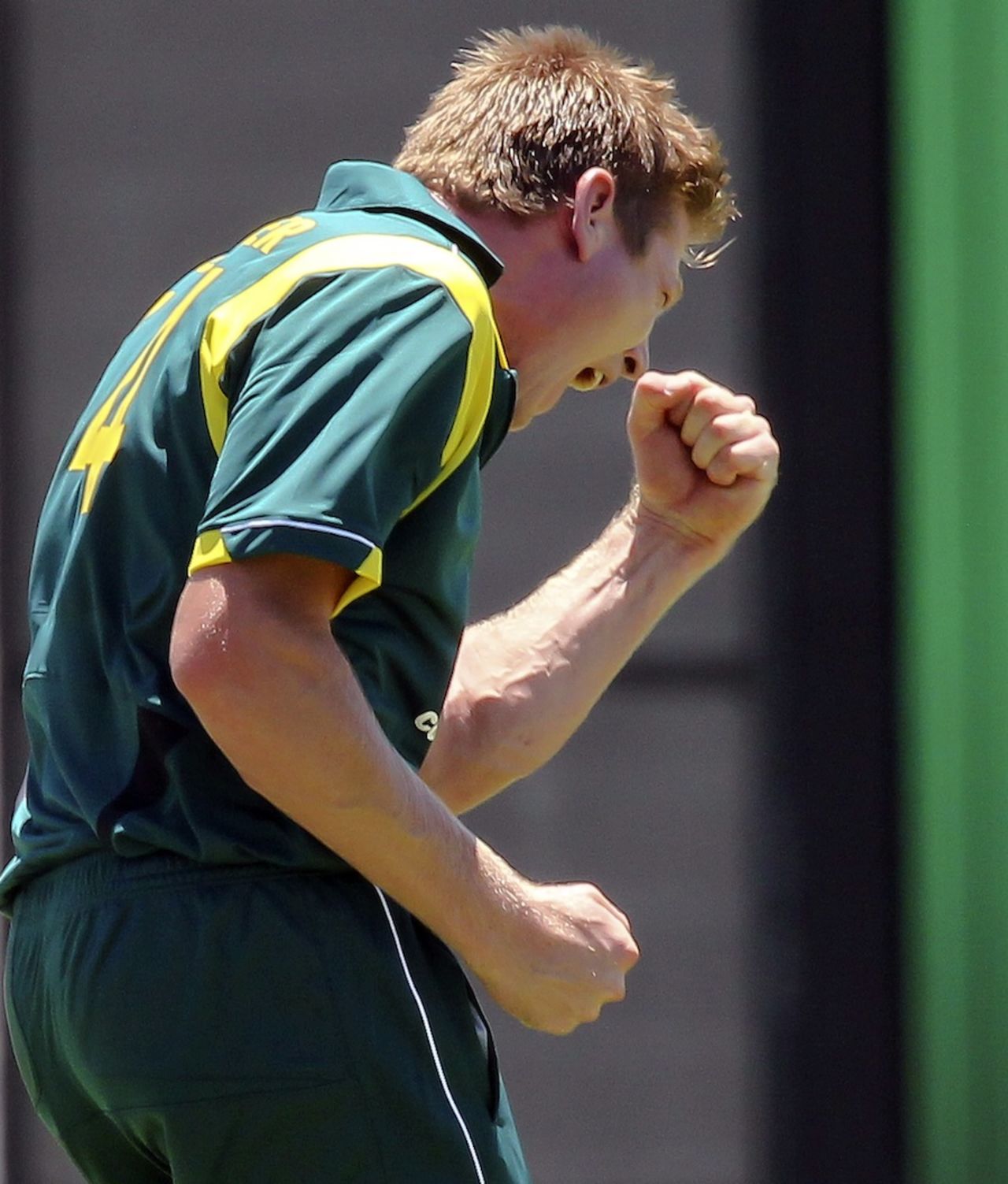 James Faulkner is pumped after his first ODI wicket, Australia v West Indies, 1st ODI, Perth, February 1, 2013