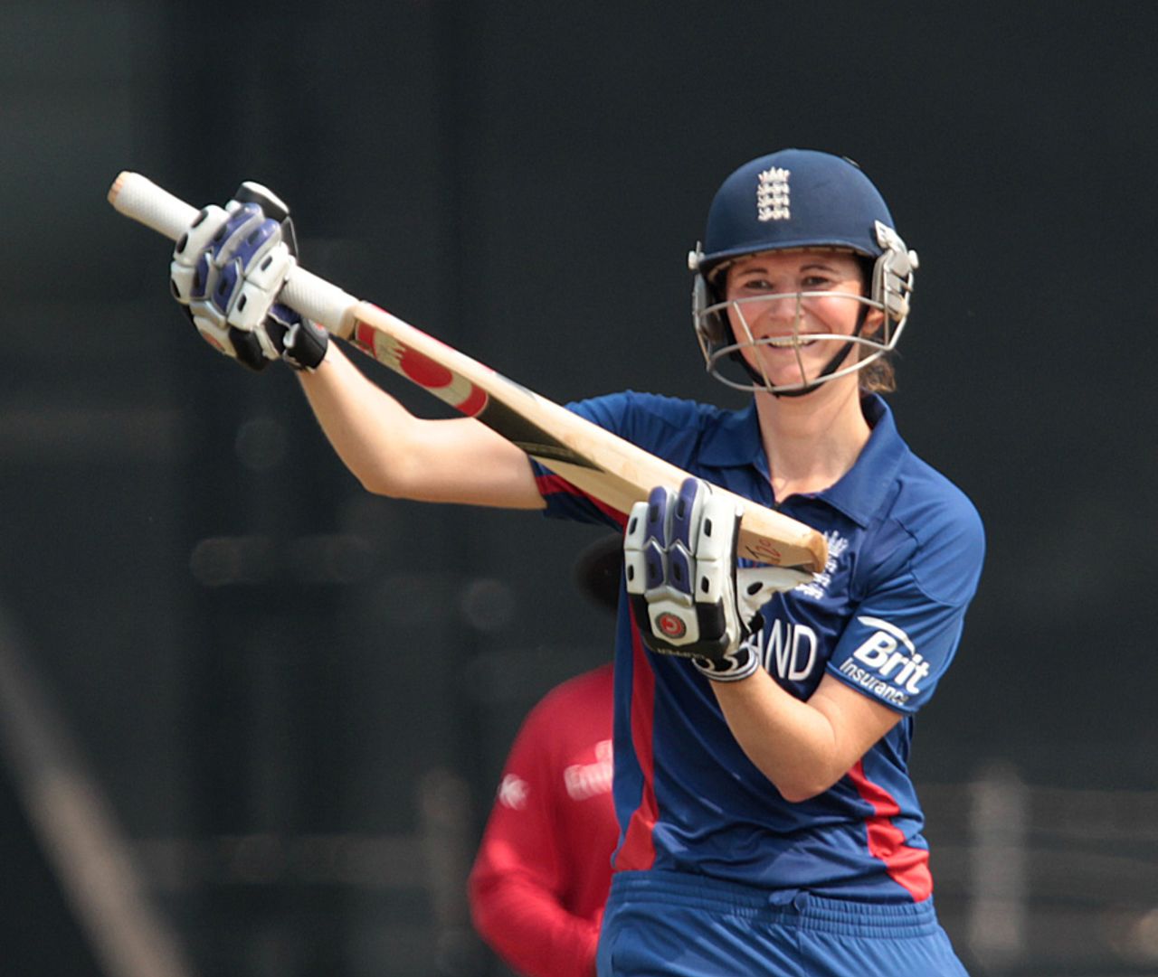 Charlotte Edwards reacts after reaching her century, India v England, Women's World Cup 2013, Group A, Mumbai, February 3, 2013