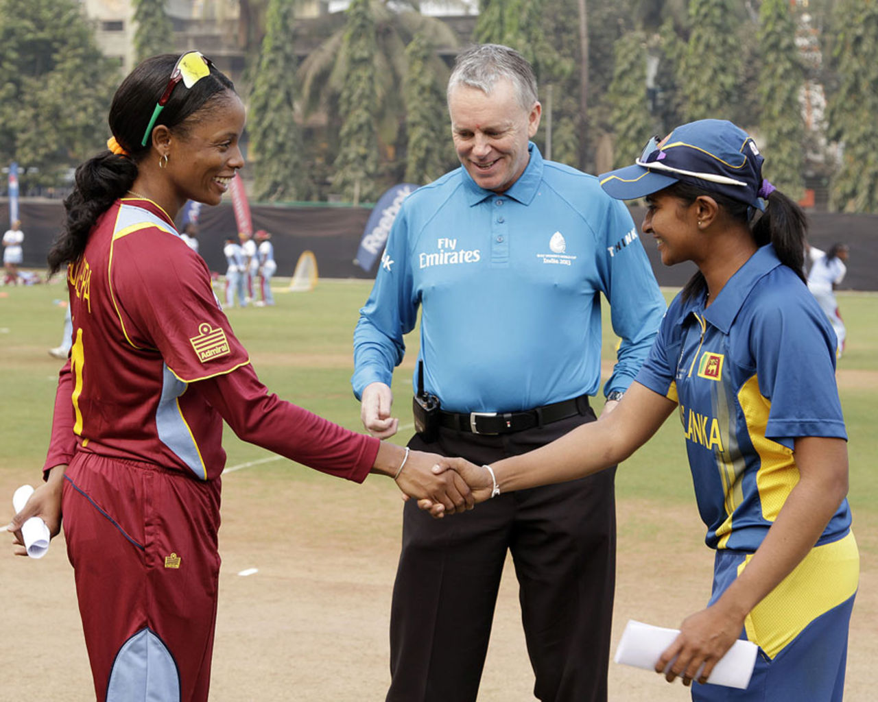 West Indies' Merissa Aguilleira and Sri Lanka's  Shashikala Siriwardene ahead of their World Cup match, West Indies v Sri Lanka, Women's World Cup 2013, Mumbai, February 3, 2013