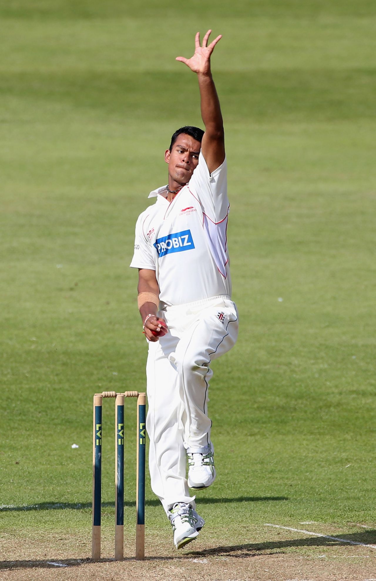 Shiv Thakor bowls, Northamptonshire v Leicestershire, County Championship, Division Two, Northampton, 1st day, August 10, 2012