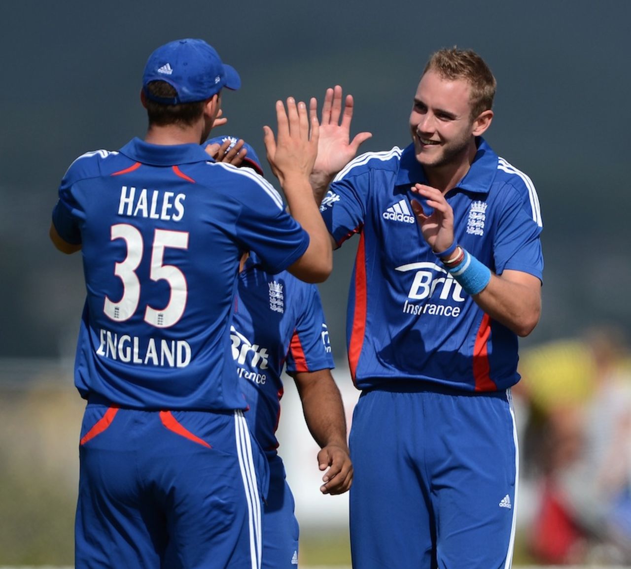 Stuart Broad is congratulated after his hat-trick, New Zealand XI v England XI, Twenty20, Whangarei, February 5, 2013