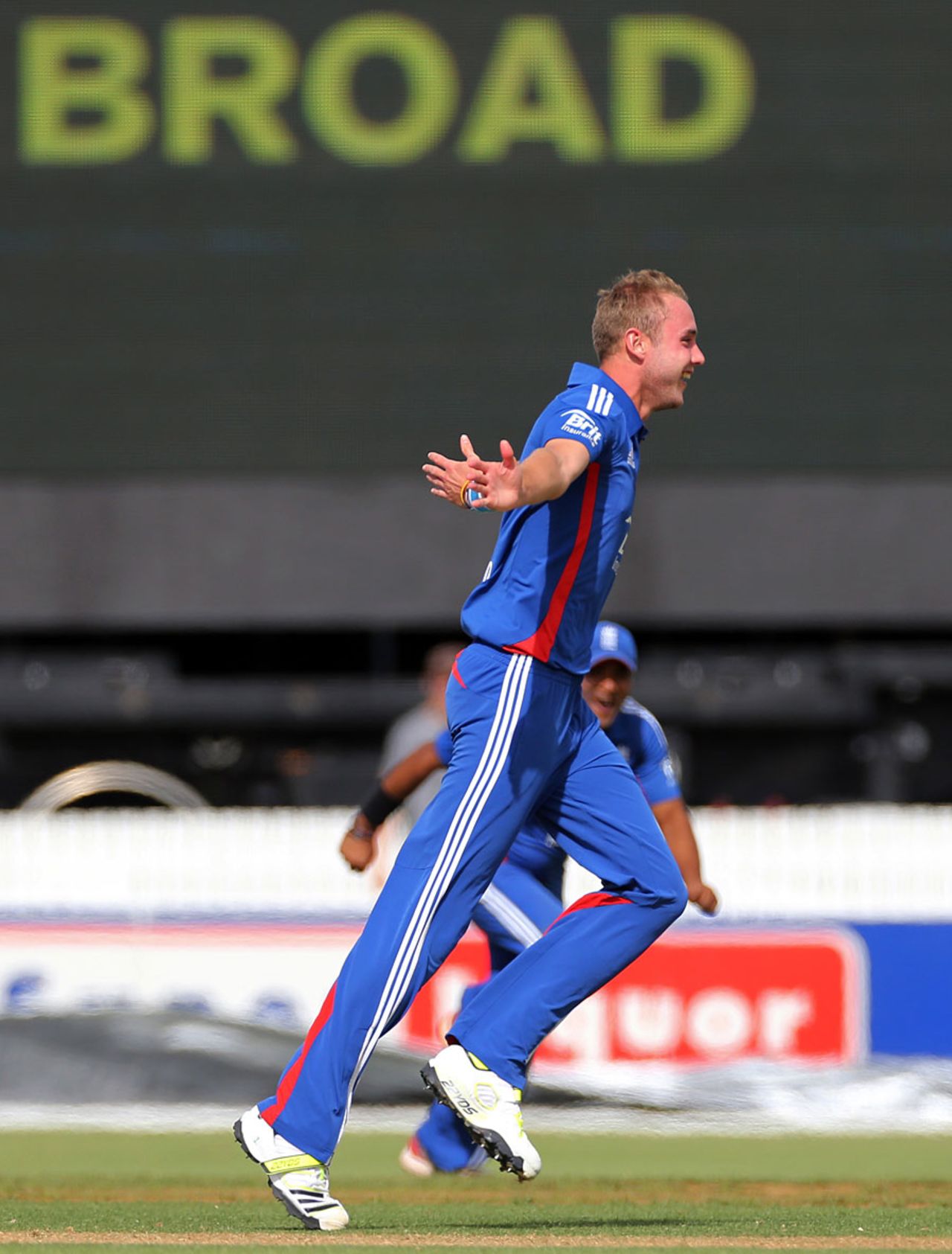 Stuart Broad celebrates his hat-trick, New Zealand XI v England XI, Twenty20, Whangarei, February 5, 2013