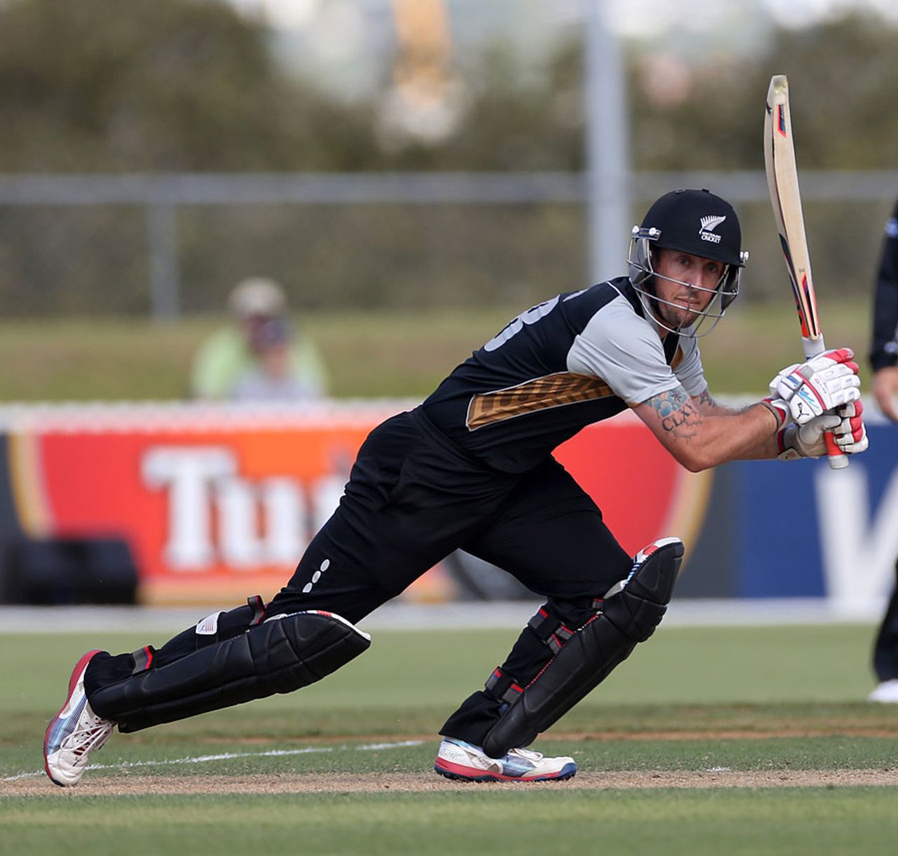 Luke Ronchi drives through the off side, New Zealand XI v England XI, Twenty20, Whangarei, February 5, 2013