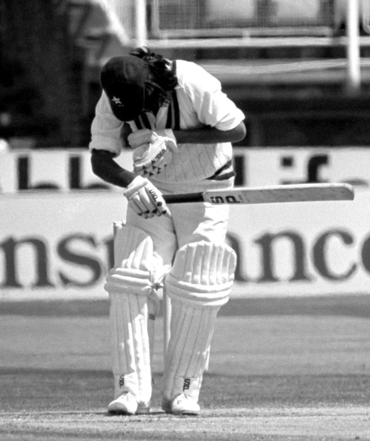 Iqbal Qasim recoils after being struck by a Bob Willis bouncer, England v Pakistan, 1st Test, Leeds, June 6, 1978