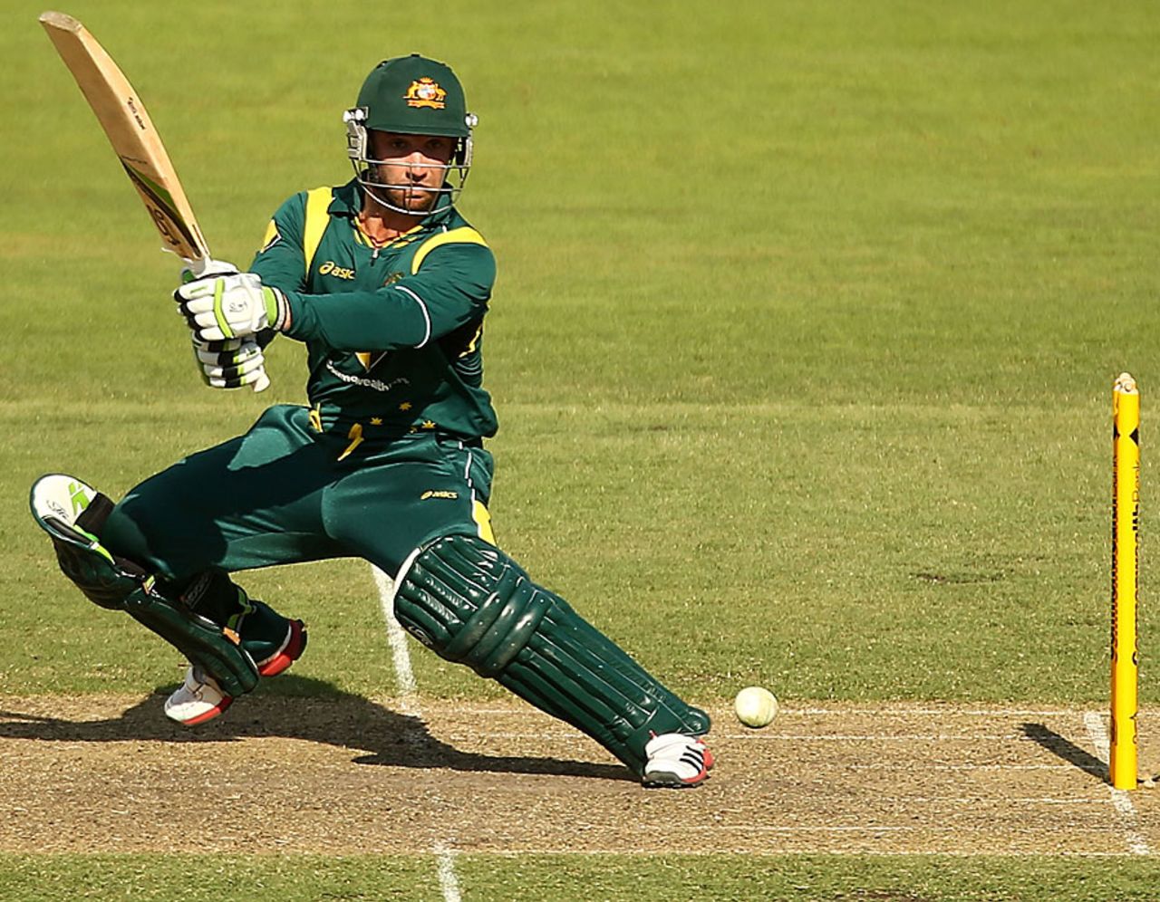 Phillip Hughes cuts during his innings of 86, Australia v West Indies, 3rd ODI, Canberra, February 6, 2013