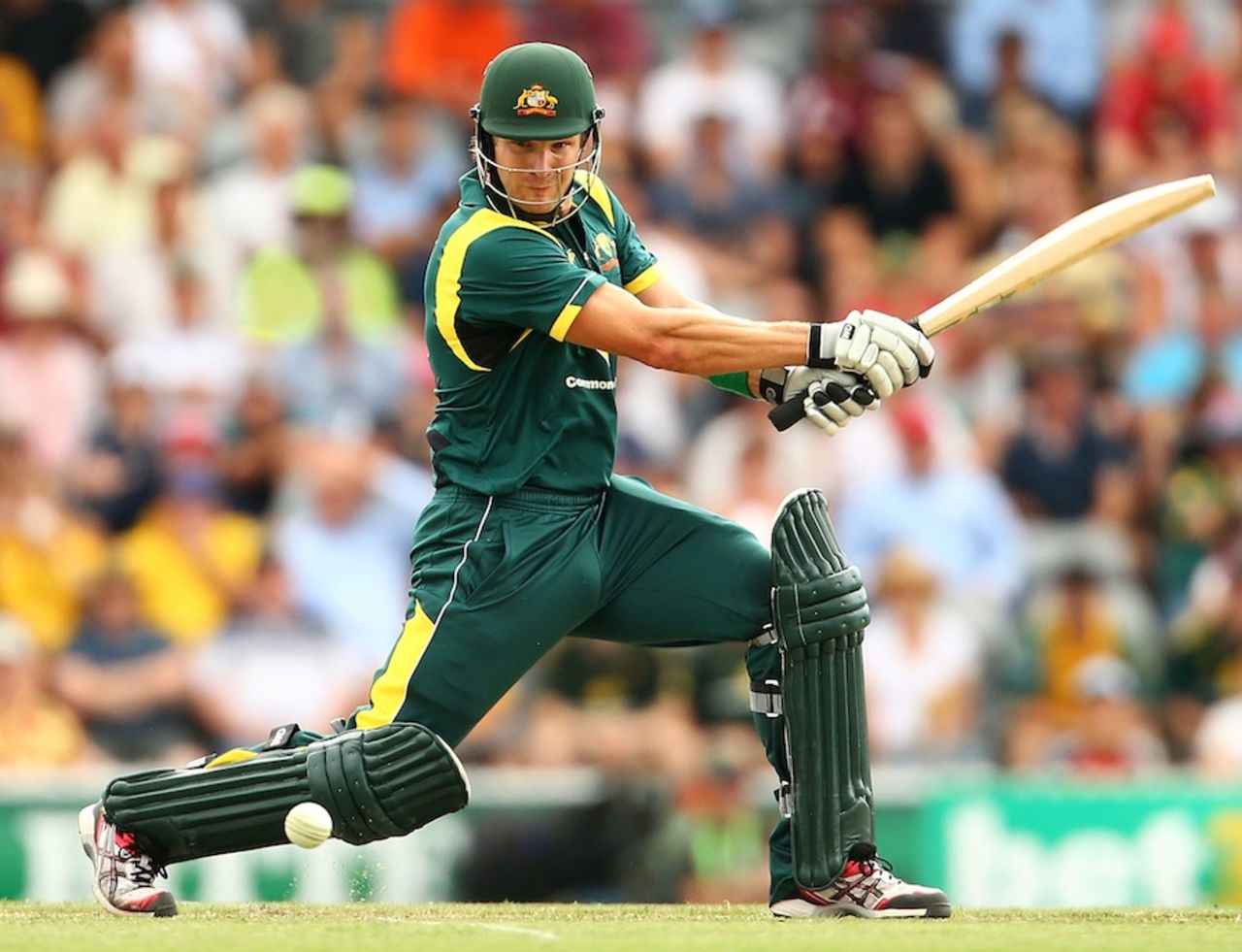 Shane Watson cuts during his innings of 122, Australia v West Indies, 3rd ODI, Canberra, February 6, 2013