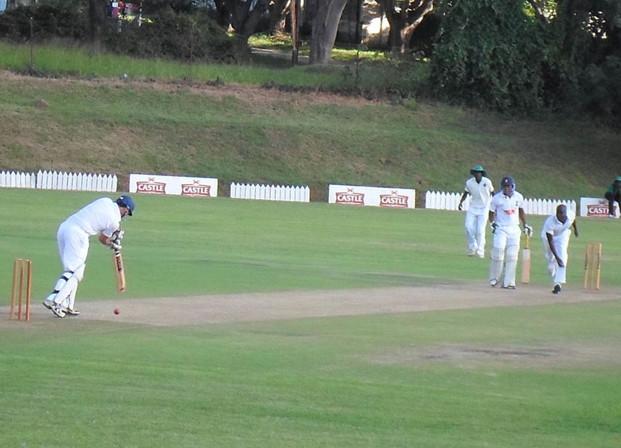 Peter Burgoyne survived 78 balls for his unbeaten 18, Mountaineers v Southern Rocks, Logan Cup, Mutare, 2nd day, February 6, 2013