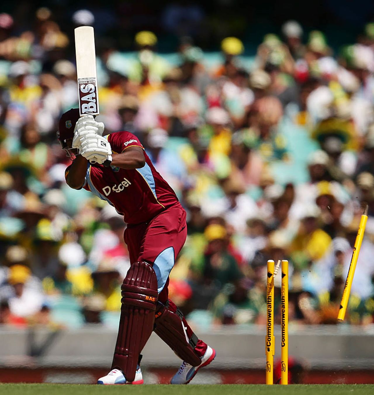 Johnson Charles loses his off stump, Australia v West Indies, 4th ODI, Sydney, February 8, 2013