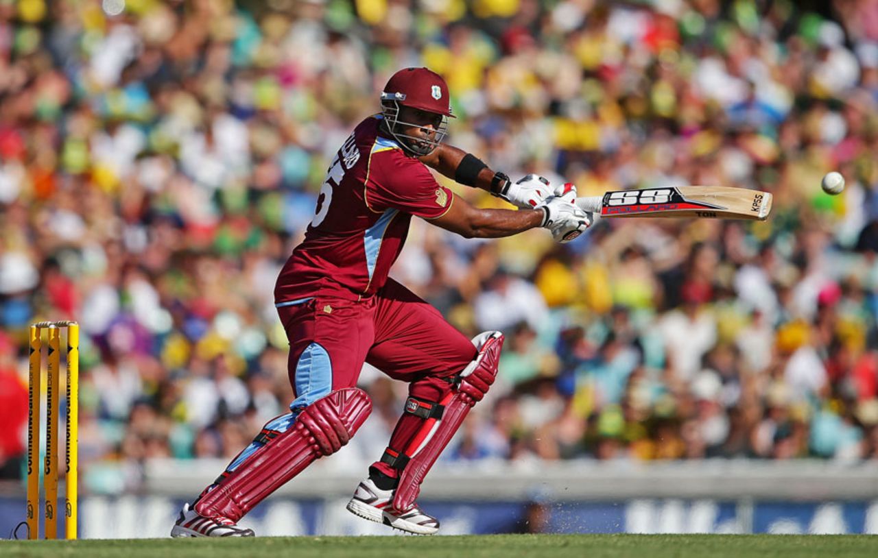 Kieron Pollard cuts on his way to a hundred, Australia v West Indies, 4th ODI, Sydney, February 8, 2013