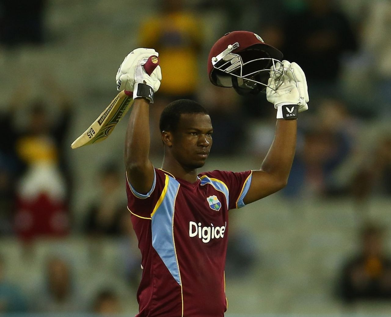 Johnson Charles celebrates his maiden international hundred, Australia v West Indies, 5th ODI, Melbourne, February 10, 2013