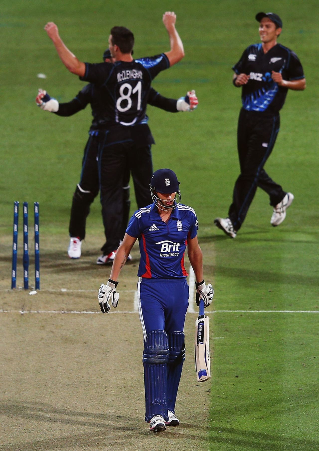 Alex Hales was bowled by Mitchell McClenaghan in the second over, New Zealand v England, 2nd T20, Hamilton, February 12, 2013