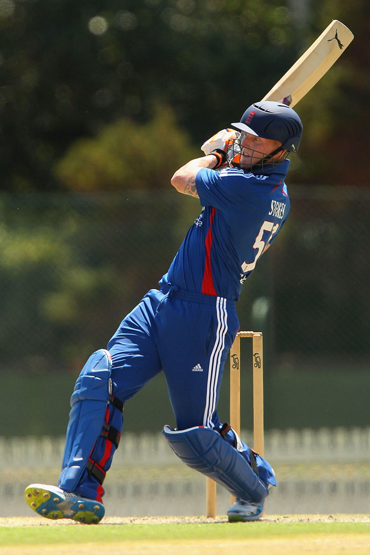 Ben Stokes launches one through the leg side, Victorian XI v England Lions, Tour match, Melbourne, February 11, 2013
