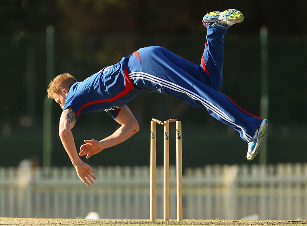 Ben Stokes makes a dramatic attempt at a run out, Victorian XI v England Lions, Tour match, Melbourne, February 11, 2013
