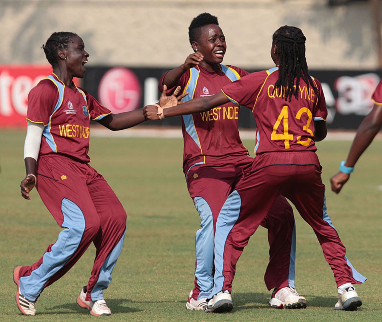 West Indies celebrate their victory over Australia, Australia v West Indies, Women's World Cup 2013, Super Six, Mumbai, February 13, 2013