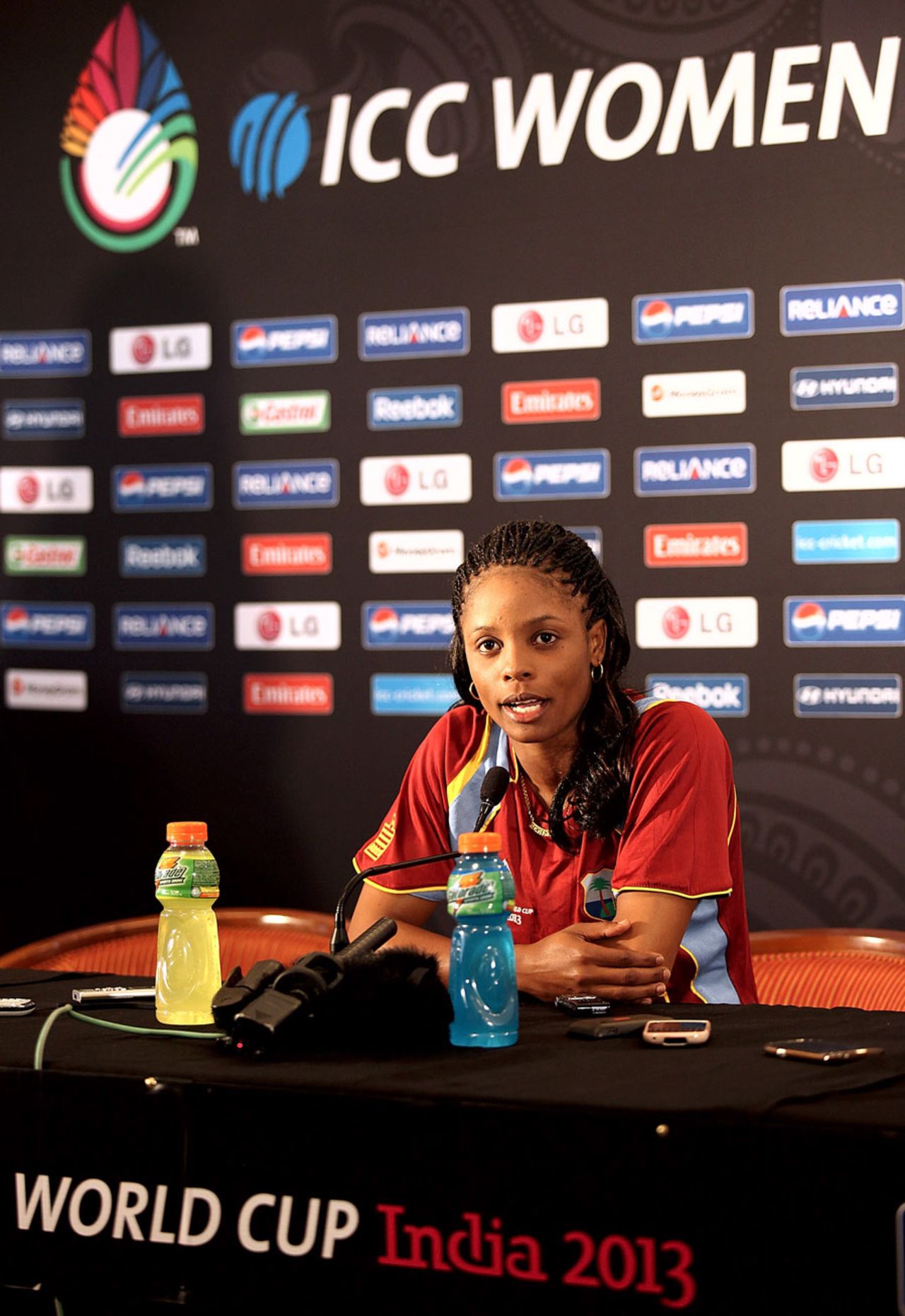 Merissa Aguilleira addresses the media ahead of the World Cup final, Mumbai, February 16, 2013