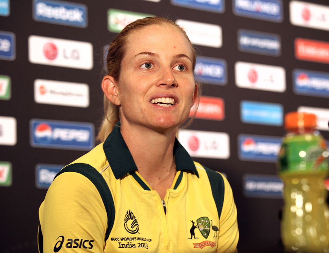 Jodie Fields talks to the press ahead of the World Cup final, Mumbai, February 16, 2013
