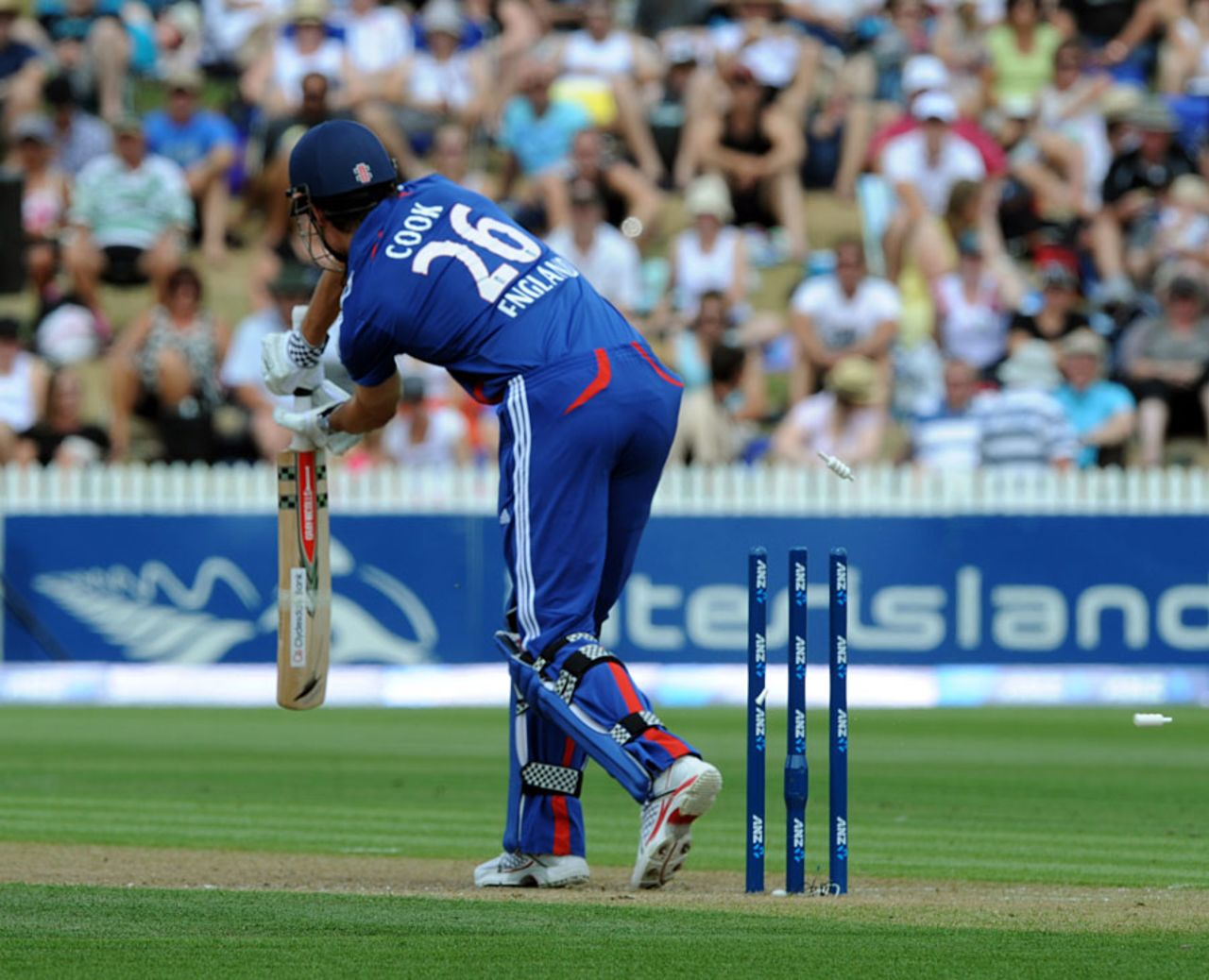 Alastair Cook was bowled for 4, New Zealand v England, 1st ODI, Hamilton, February 17, 2013