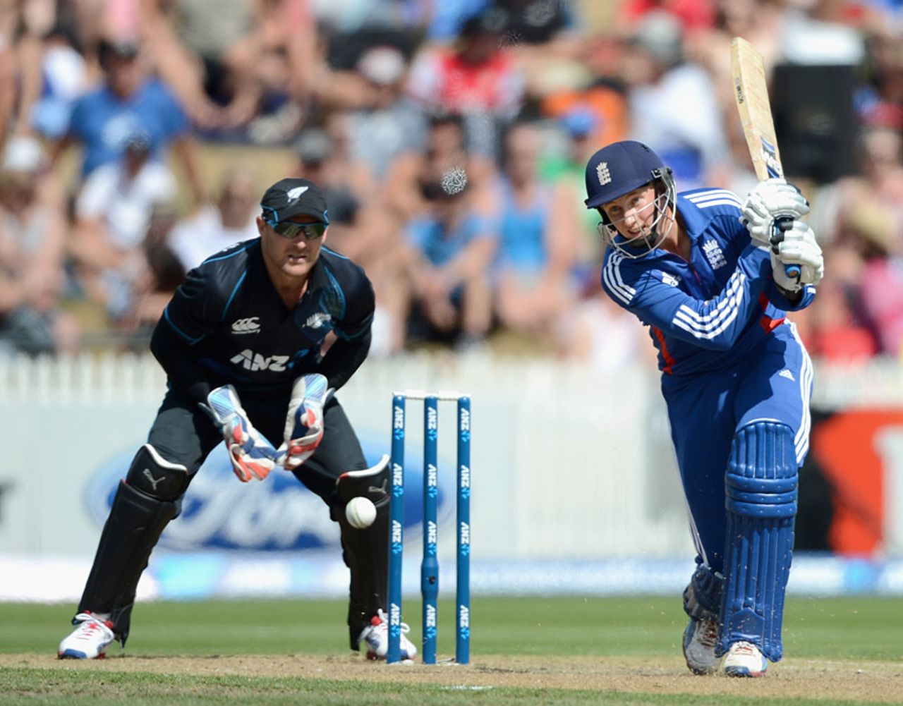 Joe Root placed the ball well during his innings, New Zealand v England, 1st ODI, Hamilton, February 17, 2013