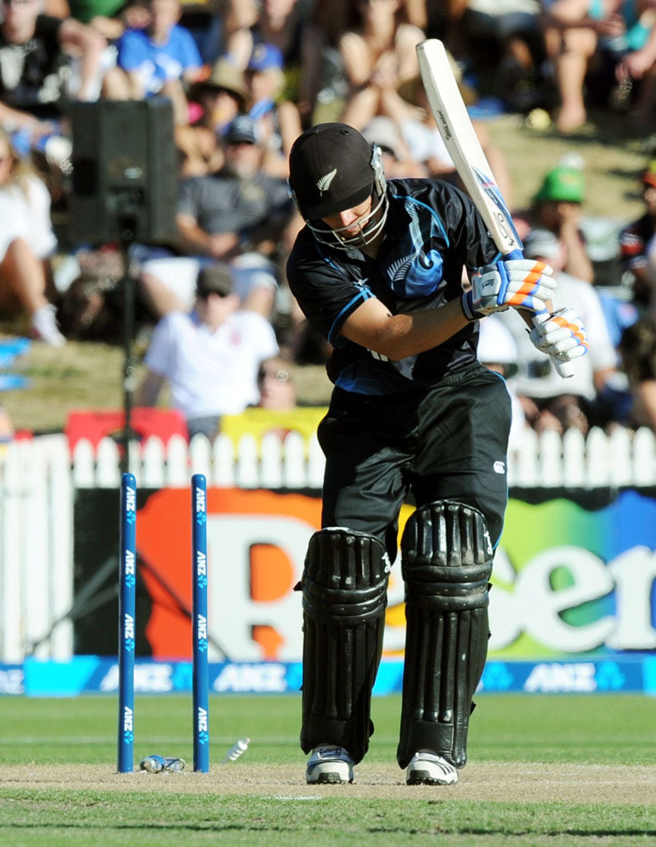 BJ Watling was bowled in the first over by James Anderson, New Zealand v England, 1st ODI, Hamilton, February 17, 2013