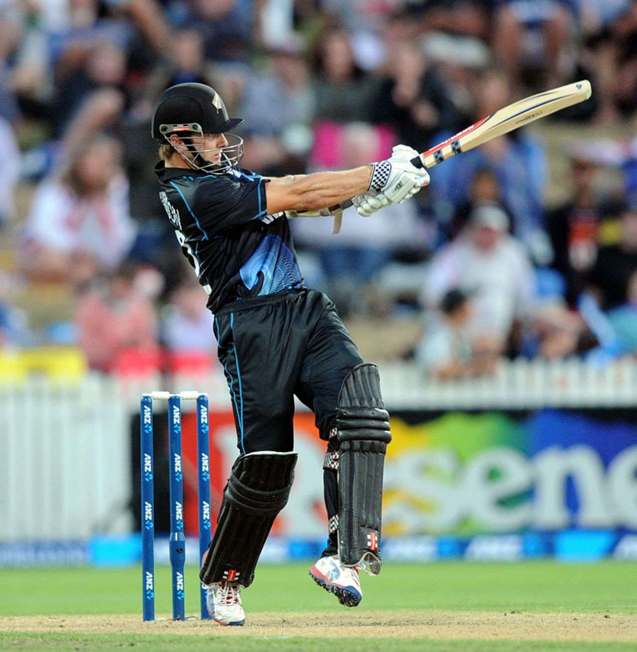 Kane Williamson pulls during his excellent 74, New Zealand v England, 1st ODI, Hamilton, February 17, 2013