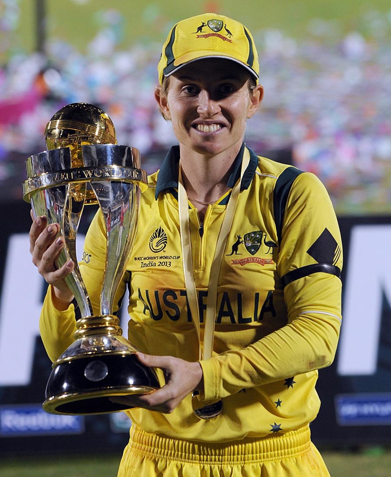 Australia's captain Jodie Fields with the World Cup trophy, Australia v West Indies, Final, Women's World Cup 2013, Mumbai, February 17, 2013