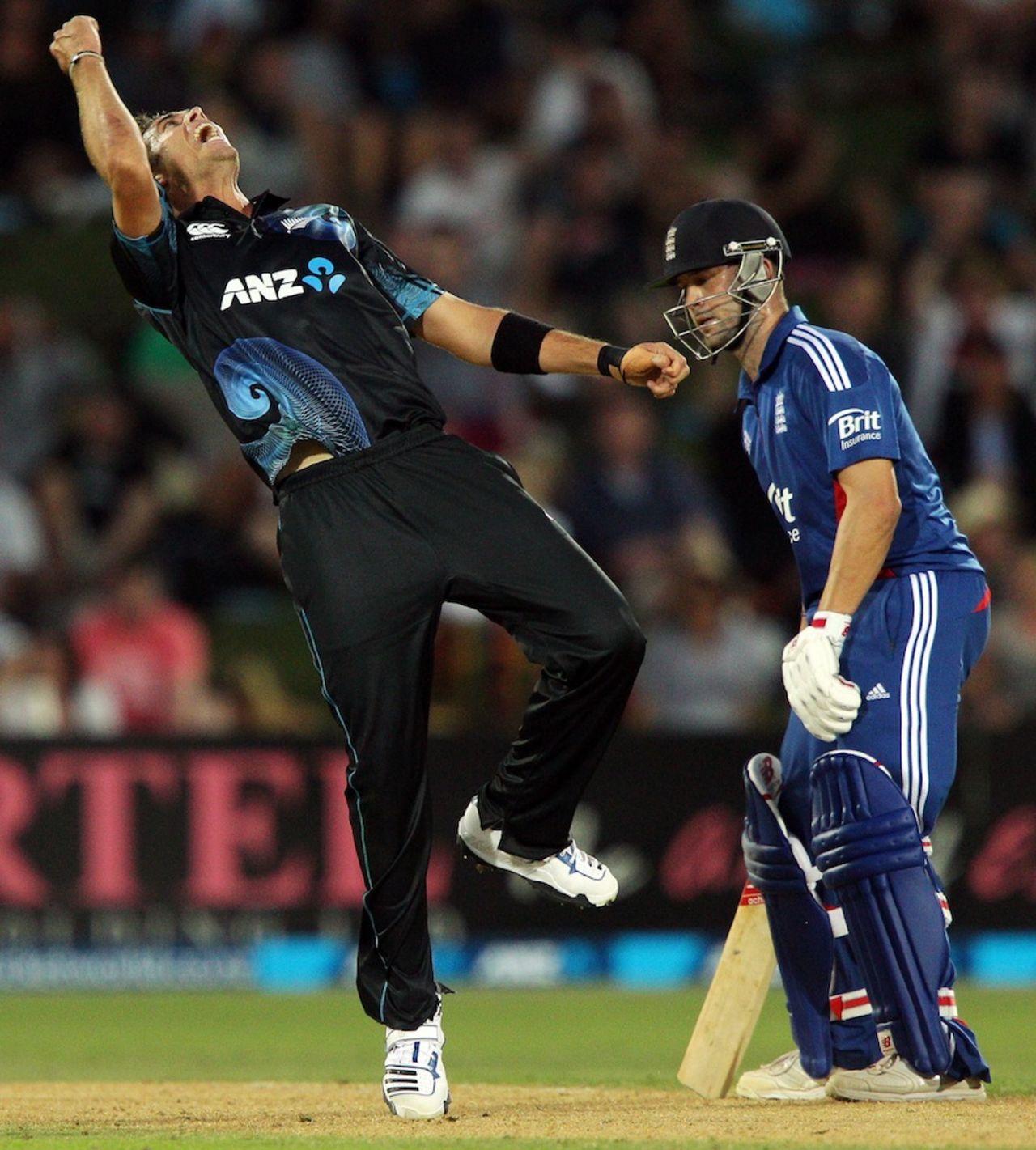 Tim Southee erupts in jubilation after picking up Alastair Cook's wicket, New Zealand v England, 2nd ODI, Napier, February 20, 2013