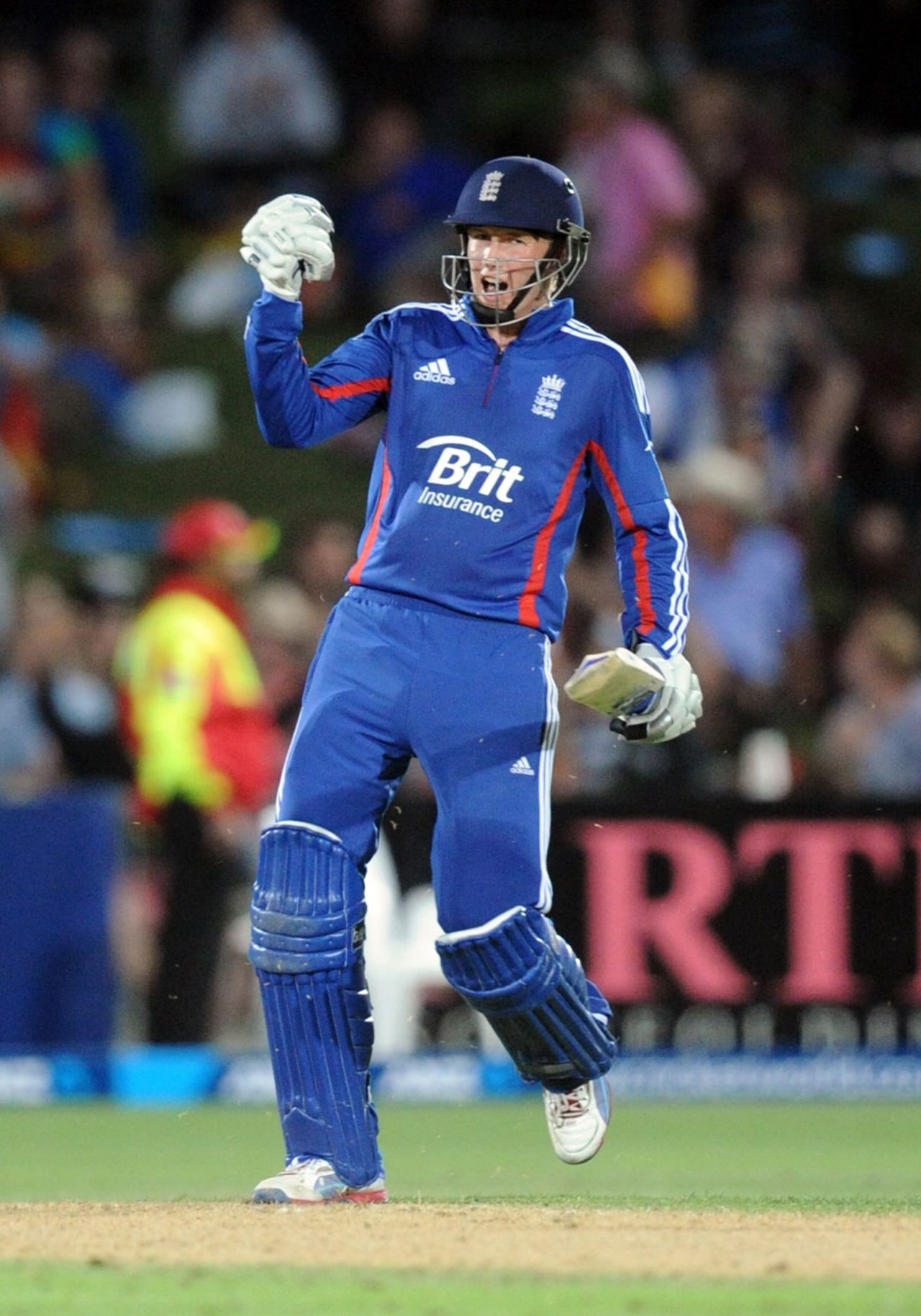 Joe Root celebrates hitting the winning runs, New Zealand v England, 2nd ODI, Napier, February 20, 2013