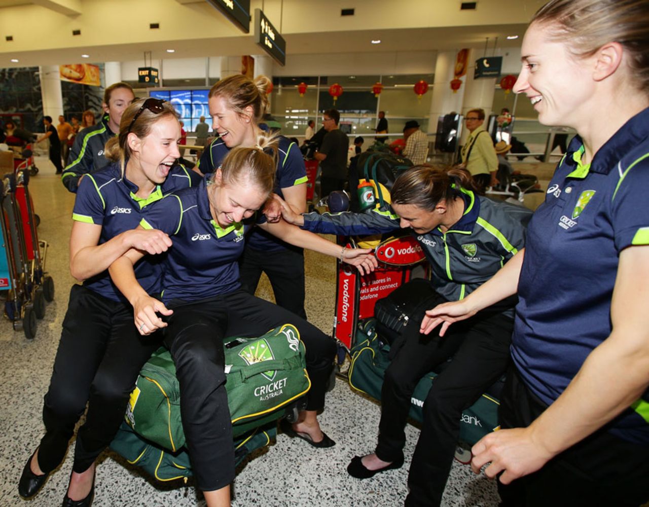 The Australian women's team in good spirits after returning home from their World Cup win in India, ICC Women's World Cup 2013, Sydney, February 21, 2013