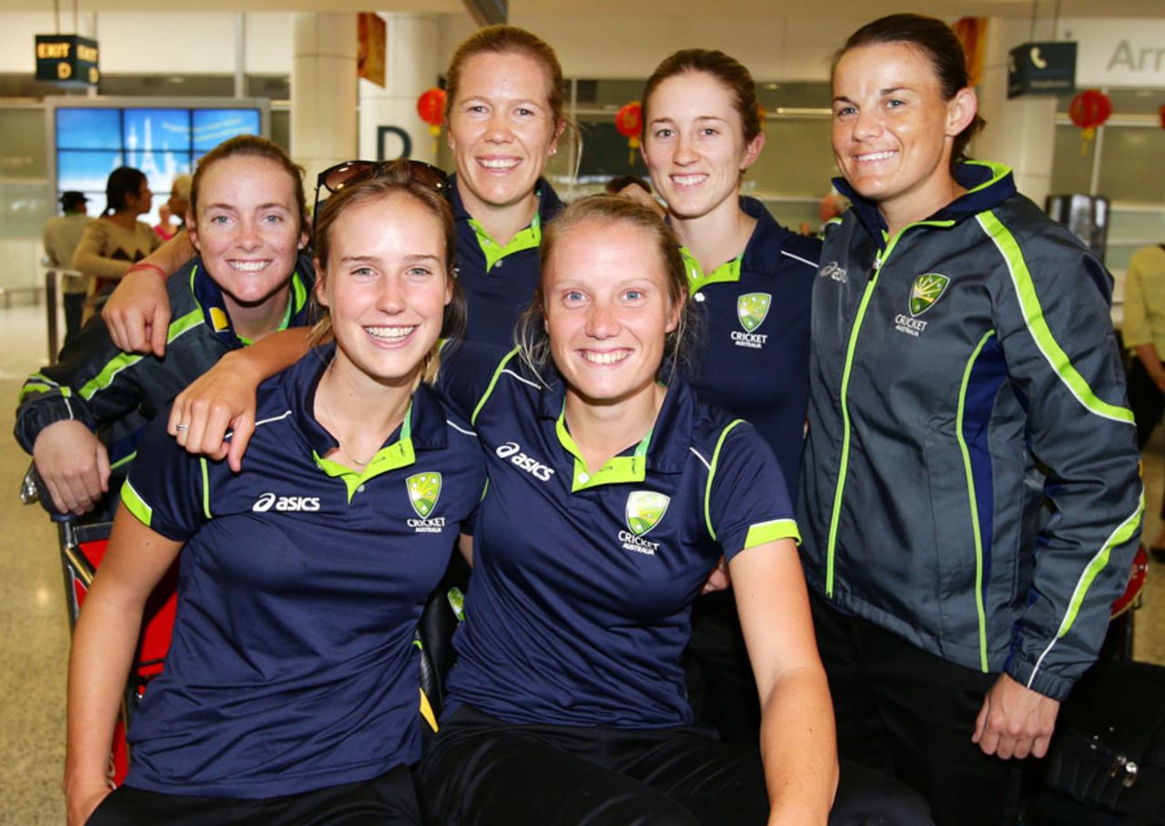The victorious Australian team posing after their return home from the World Cup, ICC Women's World Cup 2013, Sydney, February 21, 2013