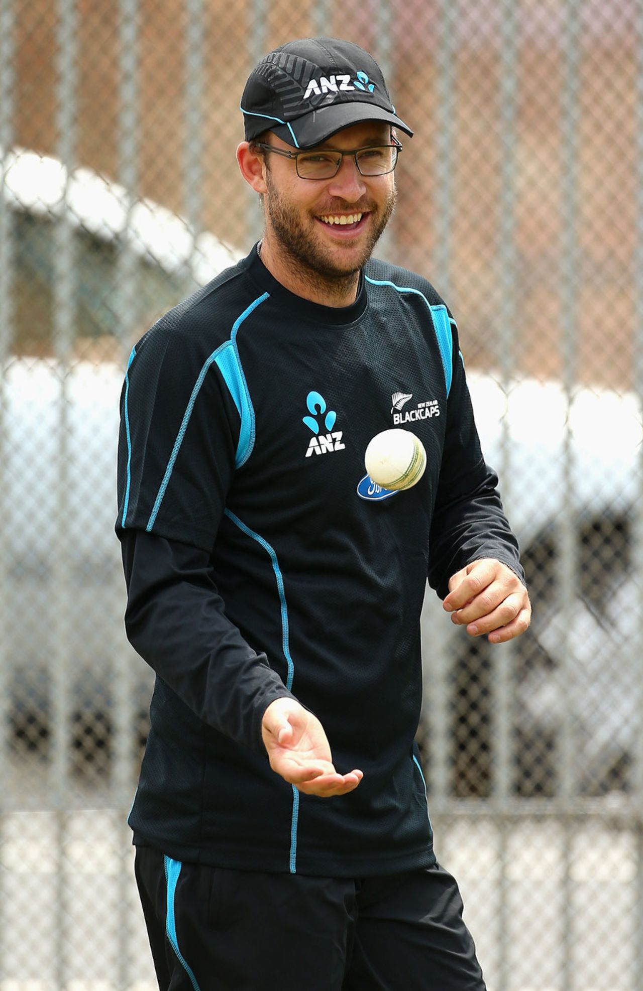 The recuperating Daniel Vettori joins New Zealand at a training session, Auckland, February 22, 2013
