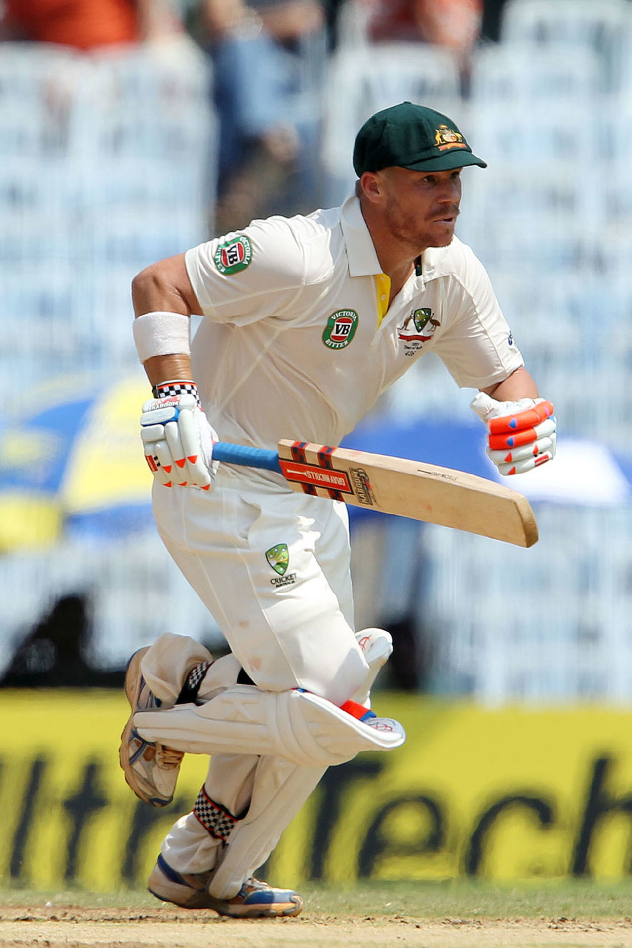 David Warner takes a run on his way to a fifty, India v Australia, 1st Test, Chennai, 1st day, February 22, 2013