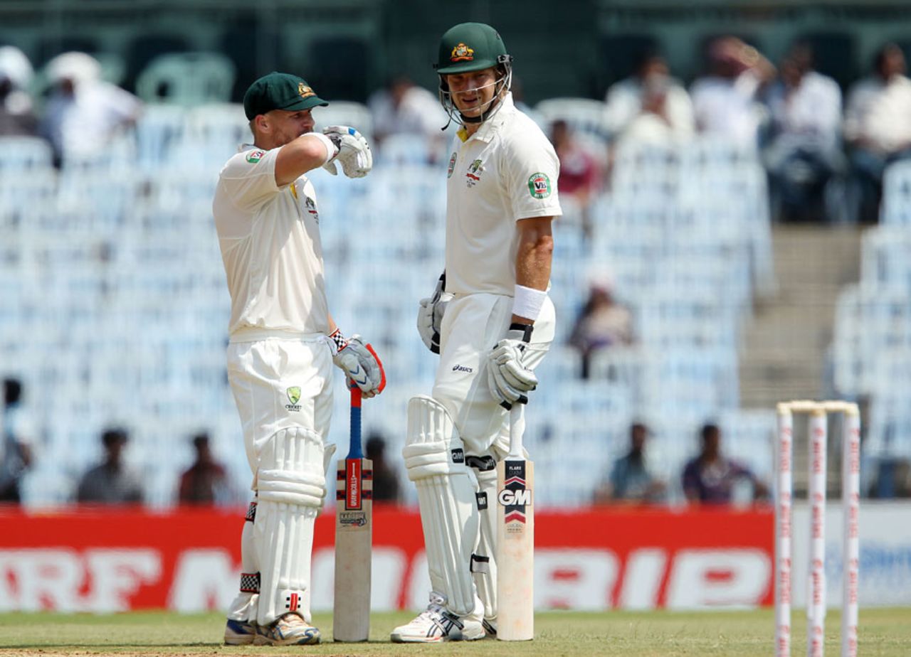 David Warner and Shane Watson added 54 runs, India v Australia, 1st Test, Chennai, 1st day, February 22, 2013