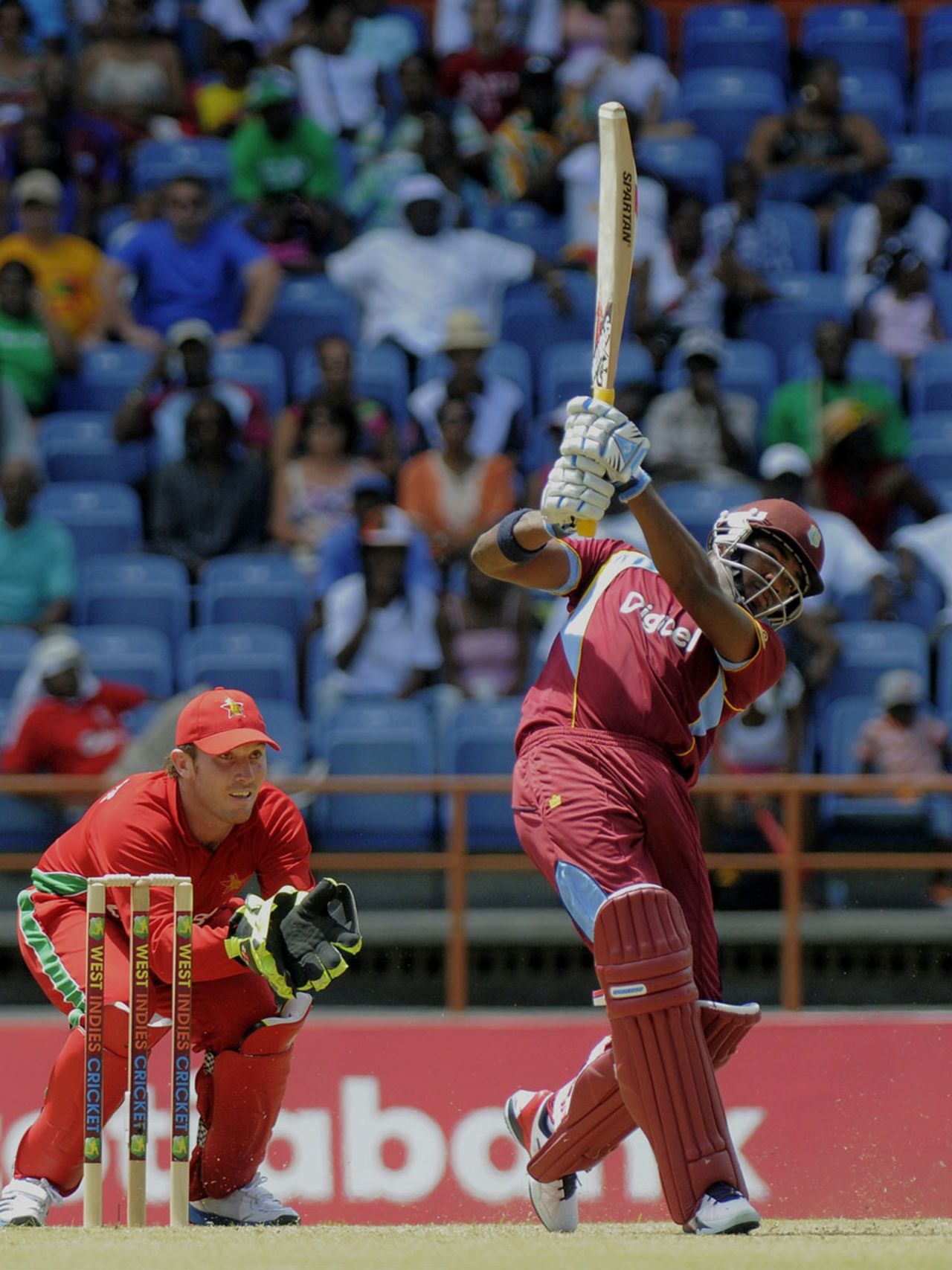 Darren Bravo hits out during his 71-ball century, West Indies v Zimbabwe, 1st ODI, Grenada, February 22, 2013