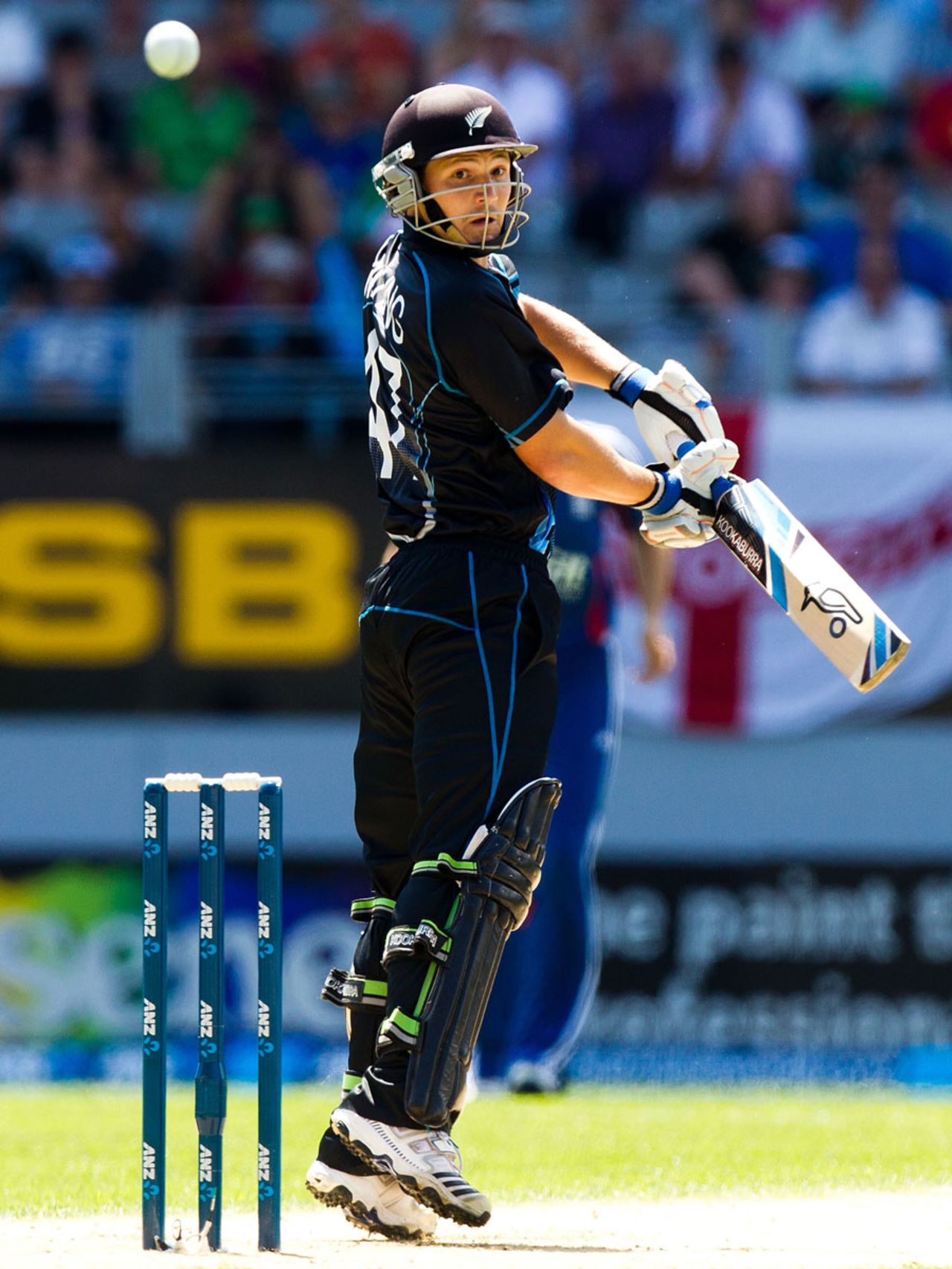 BJ Watling fends at Steven Finn and edges to second slip, New Zealand v England, 3rd ODI, Auckland, February 23, 2013