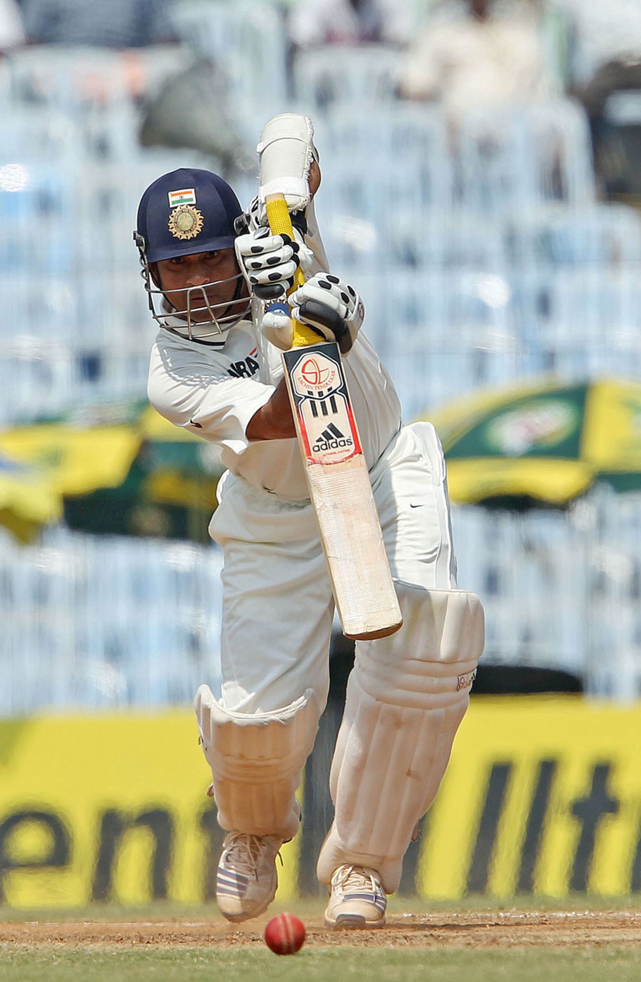 Sachin Tendulkar drives down the ground, India v Australia, 1st Test, Chennai, 2nd day, February 23, 2013