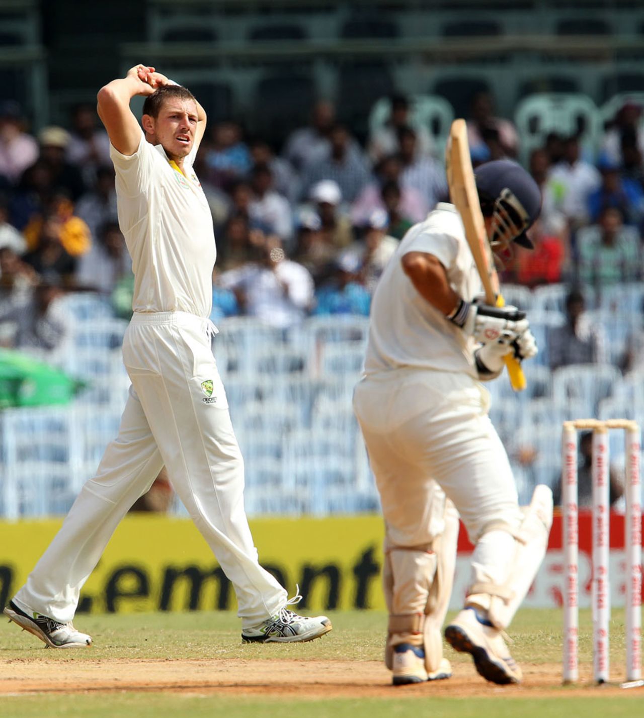 James Pattinson tested India's batsmen in the morning session, India v Australia, 1st Test, Chennai, 3rd day, February 24, 2013