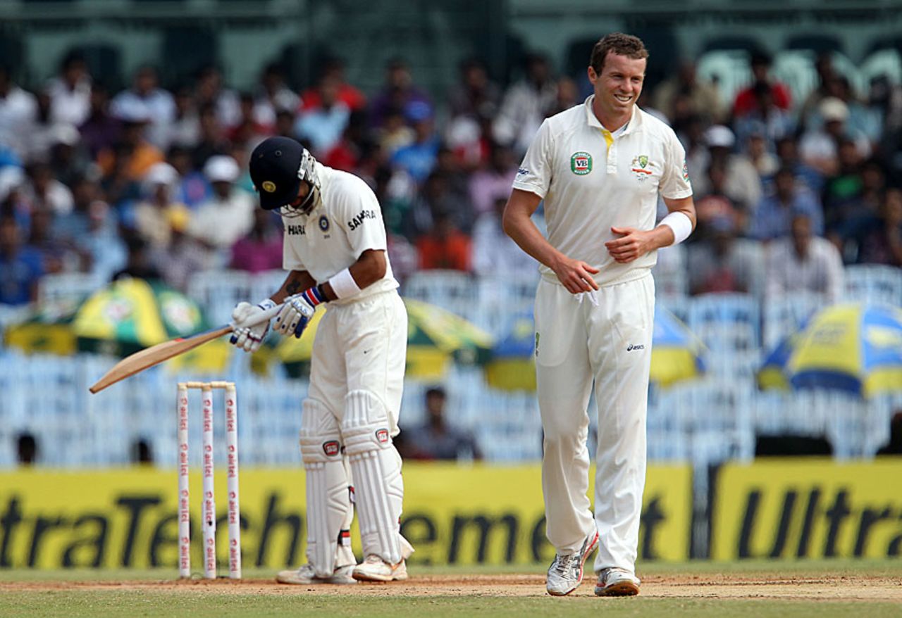 Peter Siddle helped stifle India in the morning session, India v Australia, 1st Test, Chennai, 3rd day, February 24, 2013