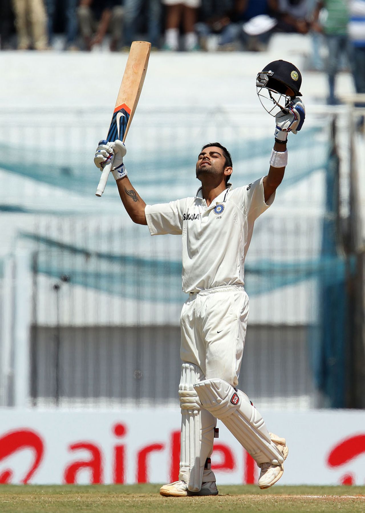 Virat Kohli celebrates his hundred, India v Australia, 1st Test, Chennai, 3rd day, February 24, 2013