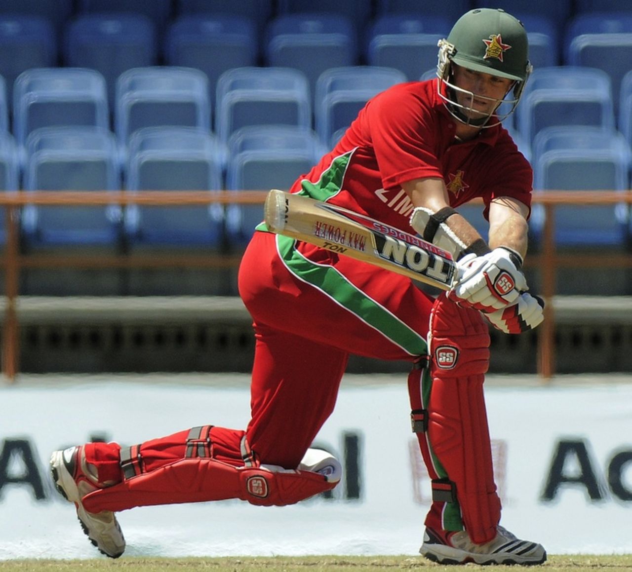 Craig Ervine sweeps during his innings of 80, West Indies v Zimbabwe, 2nd ODI, Grenada, February 24, 2013