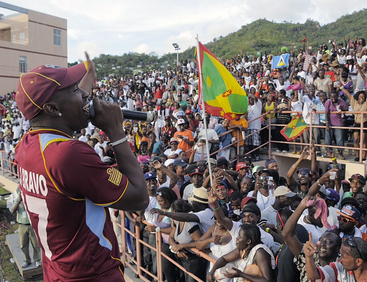 Dwayne Bravo celebrates with fans, West Indies v Zimbabwe, 2nd ODI, St George, February 24, 2013 