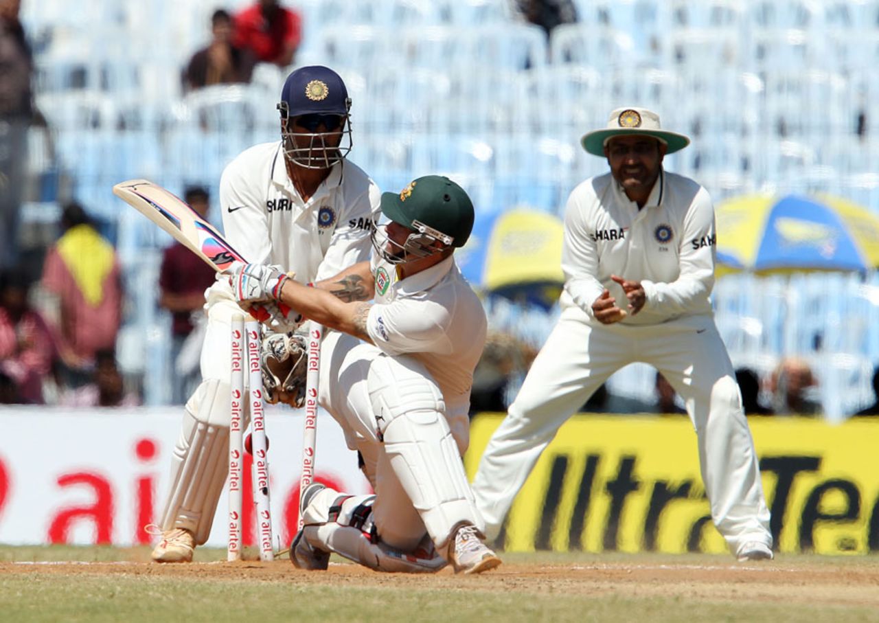 Matthew Wade was bowled by Harbhajan Singh, India v Australia, 1st Test, Chennai, 4th day, February 25, 2013