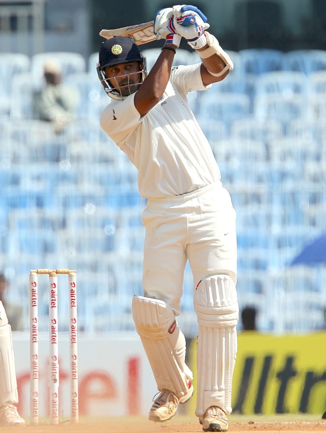 M Vijay drives one over the bowler's head, India v Australia, 1st Test, Chennai, 5th day, February 26, 2013
