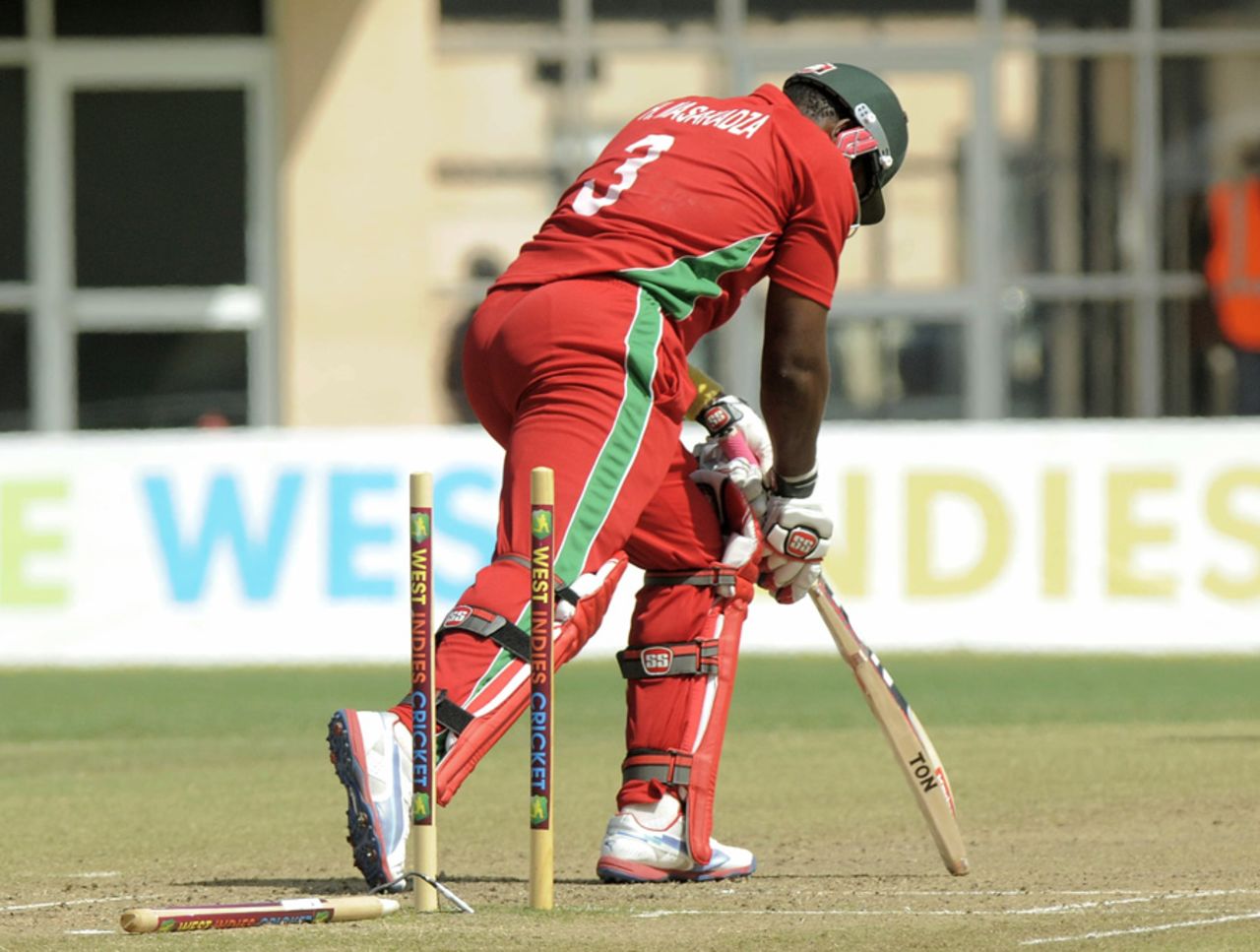 Hamilton Masakadza is bowled for 6, West Indies v Zimbabwe, 3rd ODI, Grenada, February 26, 2013