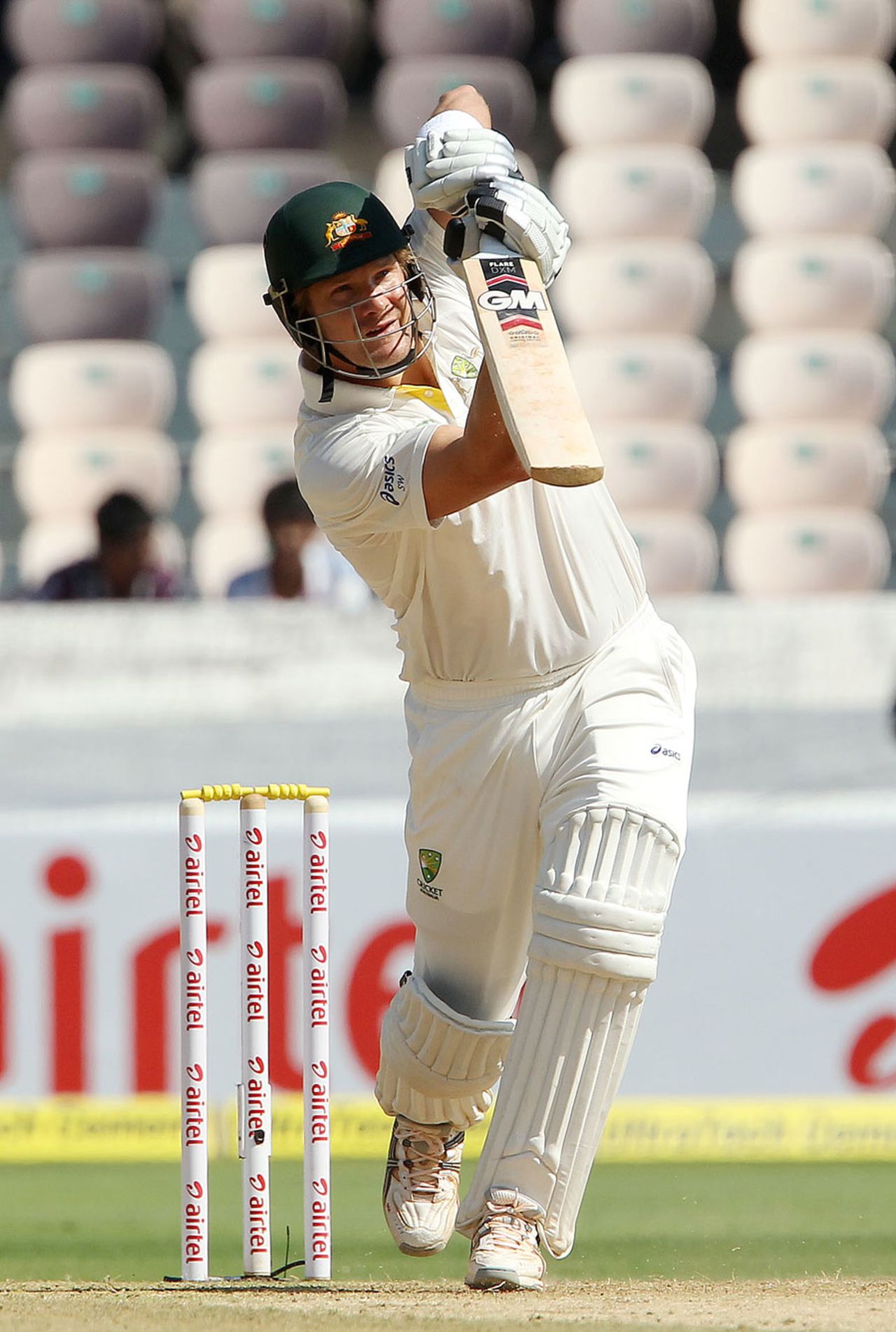 Shane Watson lofts one down the ground, India v Australia, 2nd Test, Hyderabad, 1st day, March 2, 2013