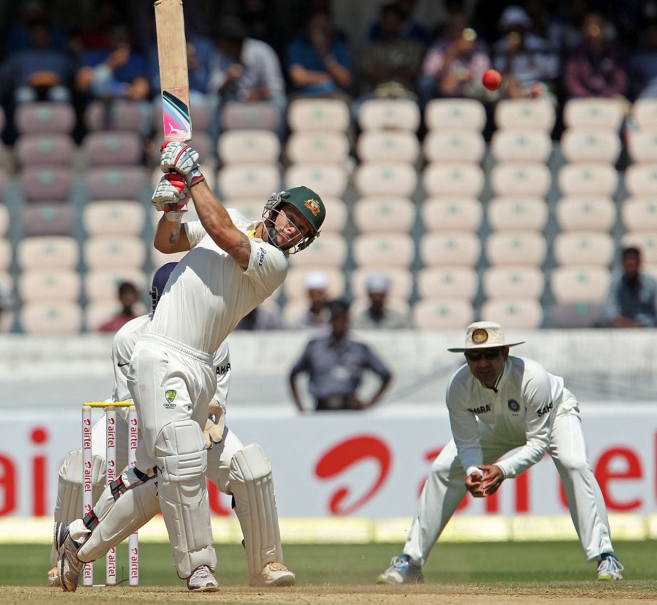 Matthew Wade hits out on his way to a fifty, India v Australia, 2nd Test, Hyderabad, 1st day, March 2, 2013